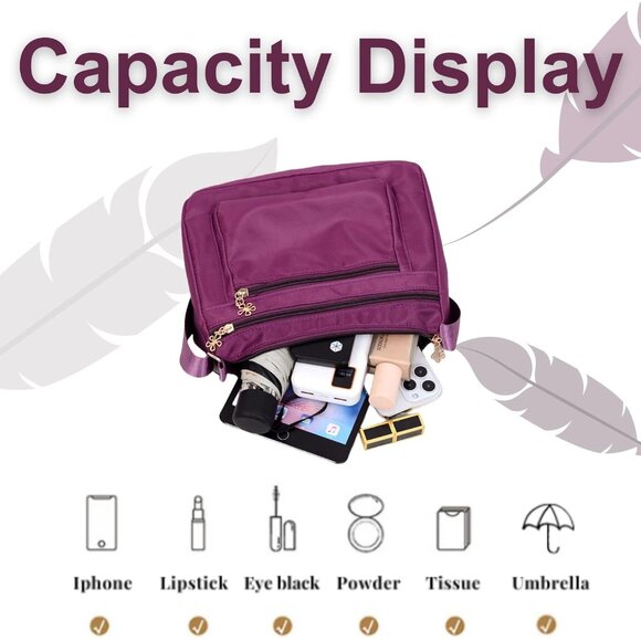 Women's Lightweight Nylon Crossbody Bag with Adjustable Strap and Zipper Closure - Picture 3 of 8